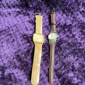 Avon Genuine Leather Watches With NEW BATTERIES Stainless Steel Back EUC
